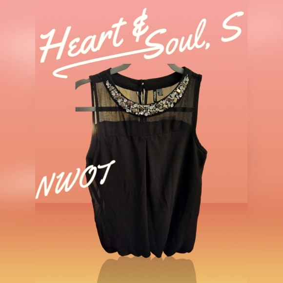 Heart Soul Black Chiffon Sleeveless Jeweled Neckline Blouse, S - Picture 3 of 4